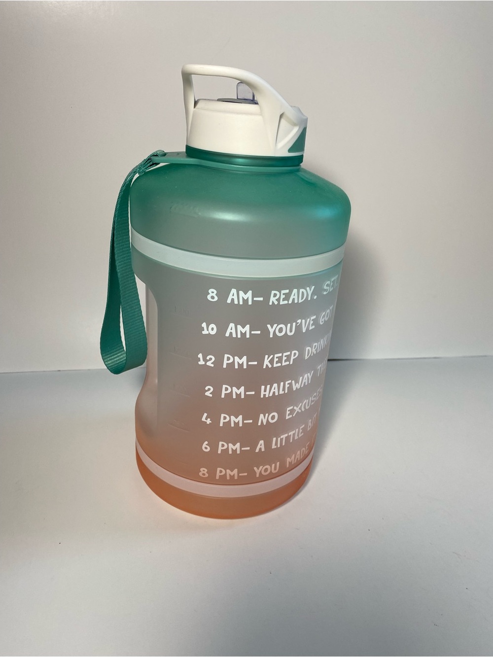 Large Motivational Gradient Water Bottle with Handle - Teal/Coral 1 gallon